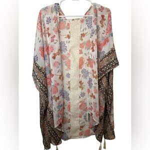 Time and Tru Women’s Kimono Shawl One Size Sheer Mixed Floral Print Cottage Core